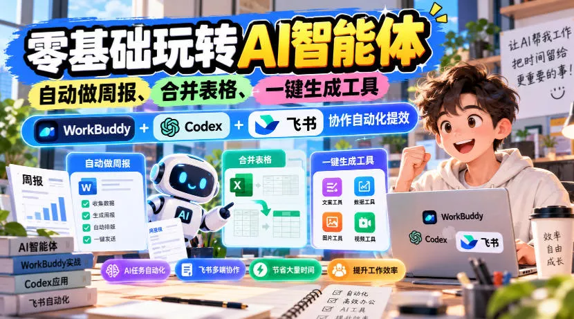 【无水印】零基础玩转AI智能体，自动做周报、合并表格、一键生成工具，WorkBuddy+Codex + 飞书协作自动化提效_抖汇吧