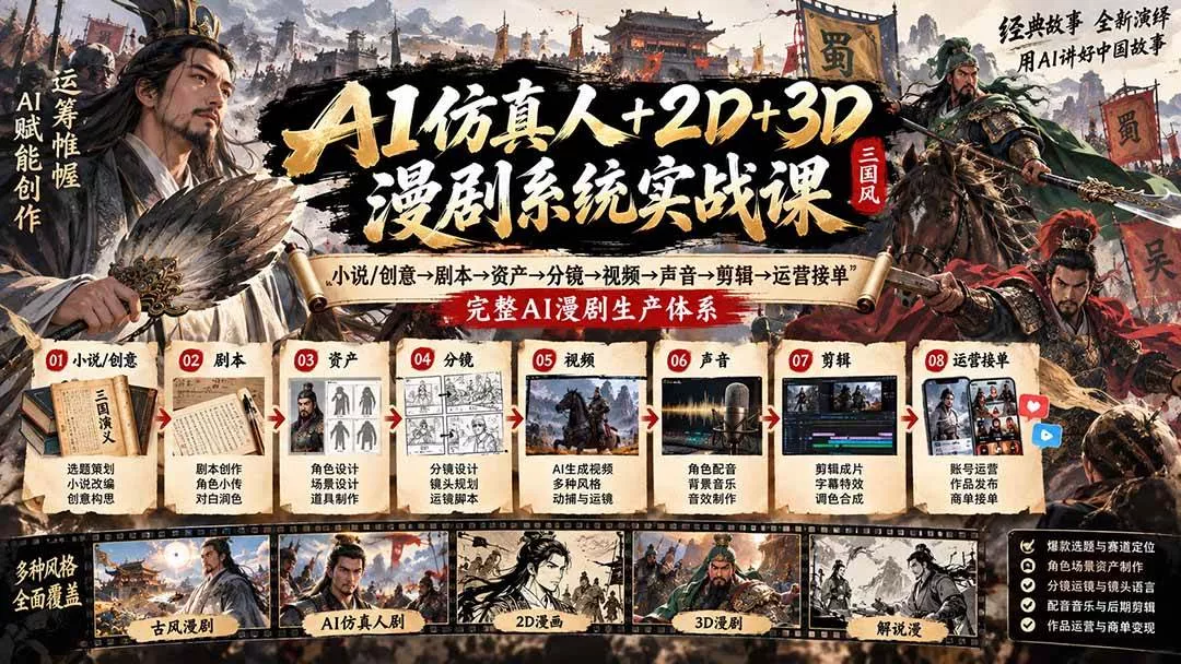 (20685期)AI仿真人+2D+3D漫剧系统实战课:小说/创意→剧本→资产→分镜→视频→声音→剪辑→运营接单,完整AI漫剧生产体系 (20685期)AI仿真人+2D+3D漫剧系统实战课:小说/创意→剧本→资产→分镜→视频→声音→剪辑→运营接单,完整AI漫剧生产体系