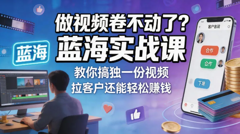 做视频卷不动了？蓝海实战课教你搞独一份视频，拉客户还能轻松賺钱！【原创双语字幕】_抖汇吧