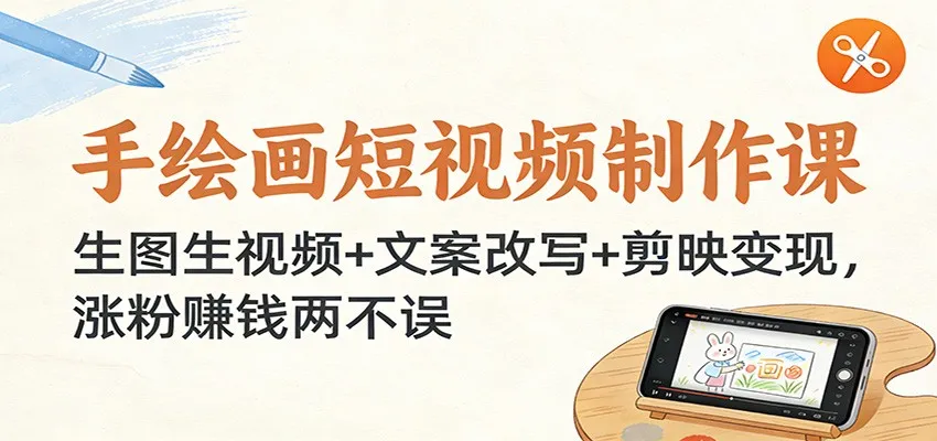 手绘画短视频制作课：生图生视频+文案改写+剪映变现，涨粉赚钱两不误_抖汇吧