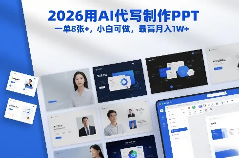 2026用AI代写制作PPT，一单8张+，小白可做，最高月入1W+_抖汇吧