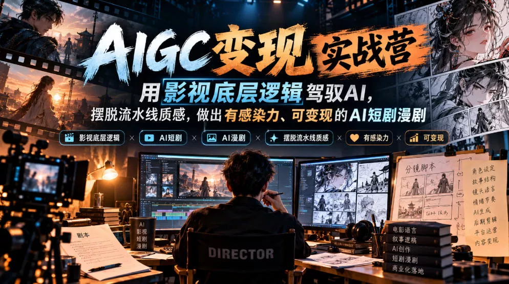 AIGC变现实战营，用影视底层逻辑驾驭AI，摆脱流水线质感，做出有感染力、可变现的AI短剧漫剧_抖汇吧