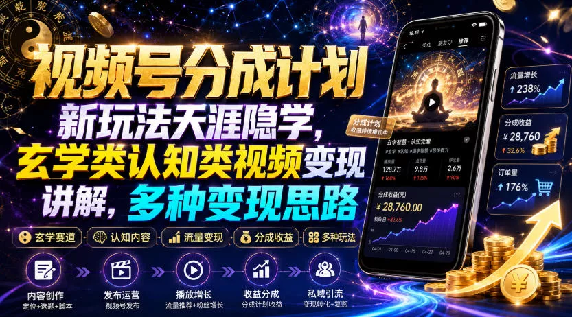 视频号分成计划新玩法天涯隐学，玄学类认知类视频变现讲解，多种变现思路_抖汇吧