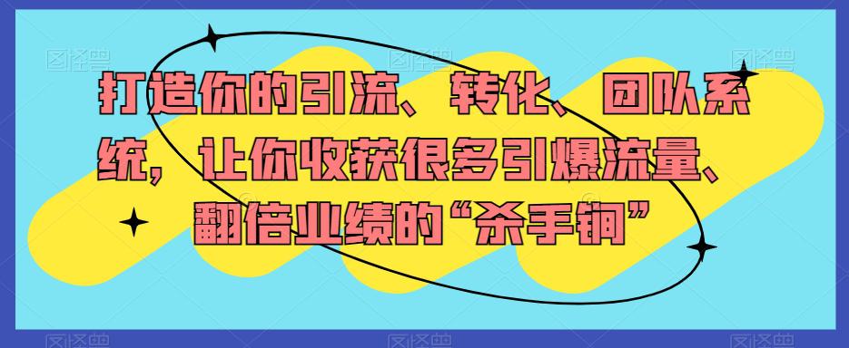 打造你的引流、转化、团队系统，让你收获很多引爆流量、翻倍业绩的“杀手锏”_抖汇吧