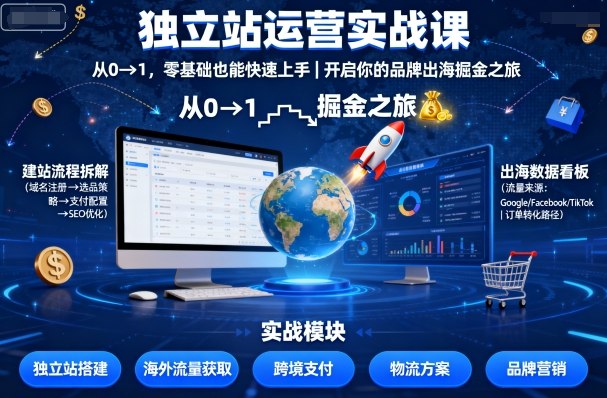 独立站运营实战课，从0到1，零基础也能快速上手，开启你的品牌出海掘金之旅_抖汇吧