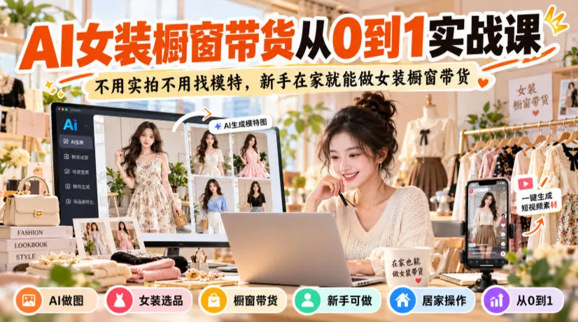 AI女装橱窗带货从0到1实战课,不用实拍不用找模特,新手在家就能做女装橱窗带货 AI女装橱窗带货从0到1实战课,不用实拍不用找模特,新手在家就能做女装橱窗带货