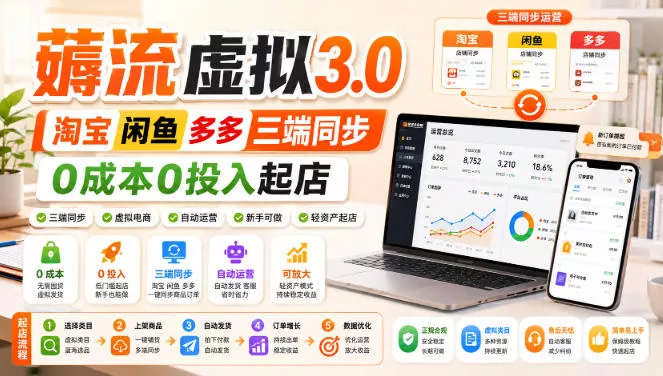 绅白不白·薅流虚拟3.0丨淘宝闲鱼多多三端同步丨0成本0投入起店（更新）_抖汇吧
