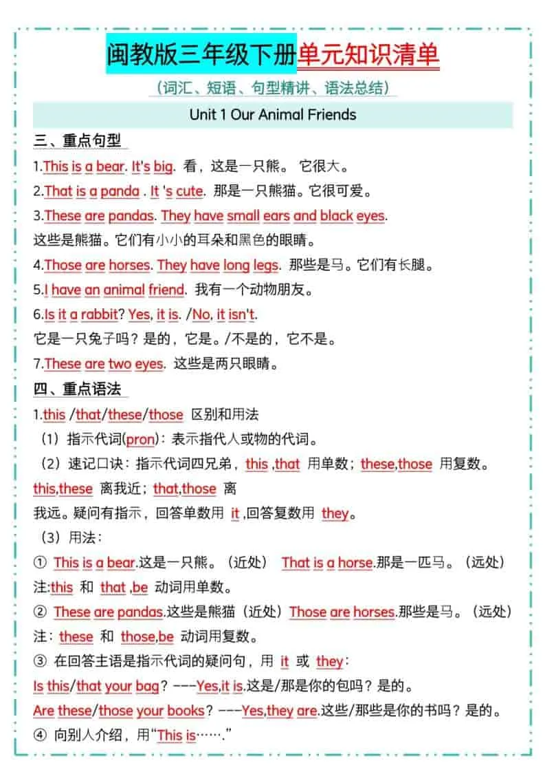 三年级下英语1-6单元知识点汇总《闽教版》_抖汇吧