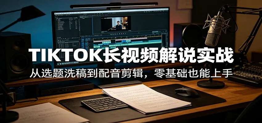TIKTOK长视频解说实战：从选题洗稿到配音剪辑，零基础也能上手_抖汇吧