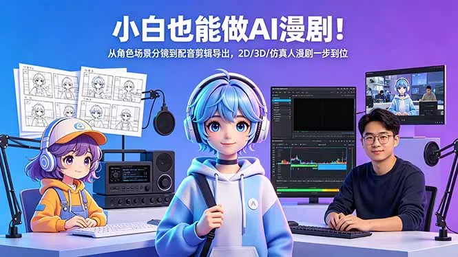 小白也能做AI漫剧！从角色场景分镜到配音剪辑导出，2D/3D/仿真人漫剧一步到位_抖汇吧