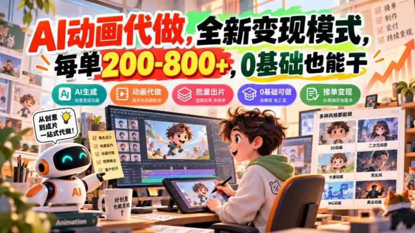 AI动画代做，全新变现模式，每单200-800+，0基础也能干【揭秘】_抖汇吧