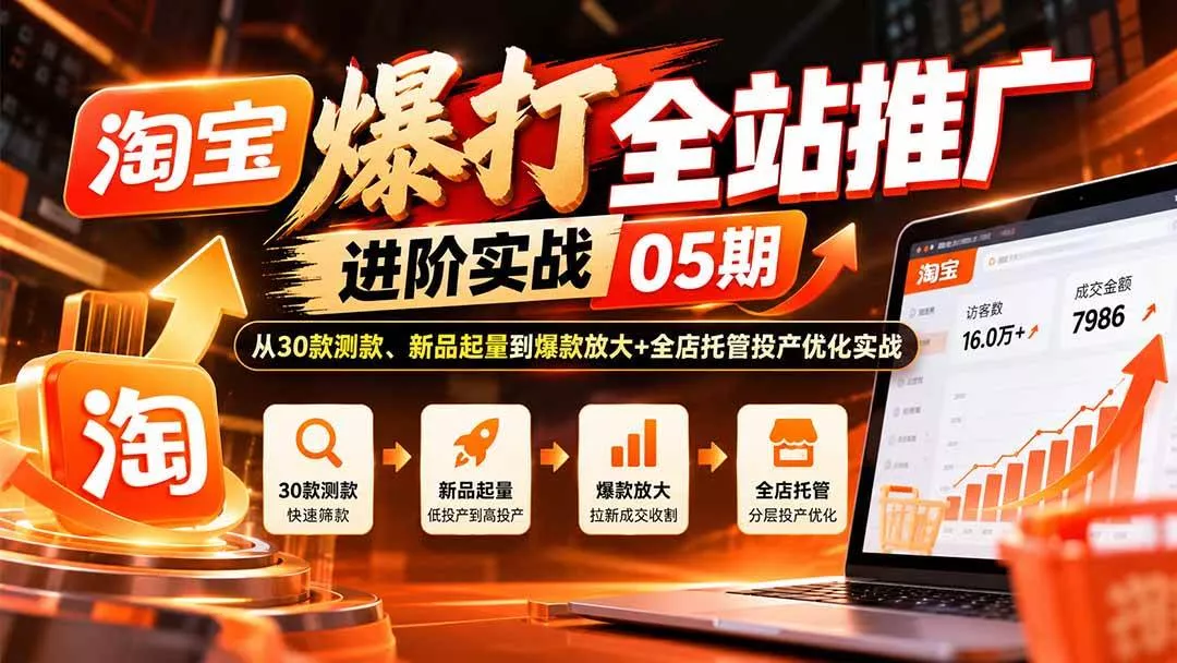 （20817期）淘宝爆打全站推广进阶实战05期：从30款测款、新品起量到爆款放大+全店托管投产优化实战_抖汇吧