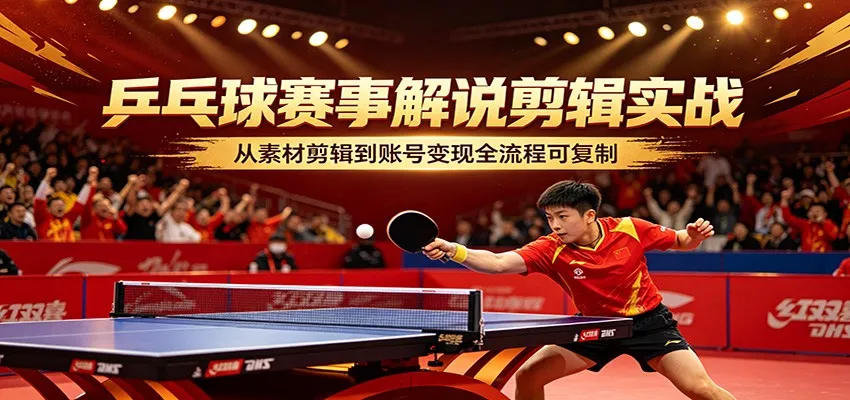 乒乓球赛事解说剪辑实战，从素材剪辑到账号变现全流程可复制_抖汇吧