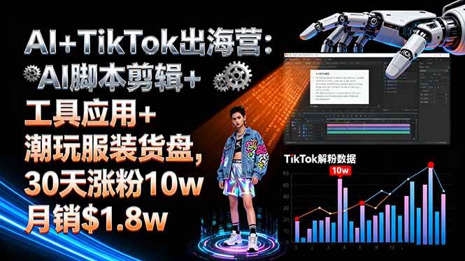 （16108期）AI+TikTok出海营:AI脚本剪辑+工具应用+潮玩服装货盘,30天涨粉10w月销$1.8w_抖汇吧