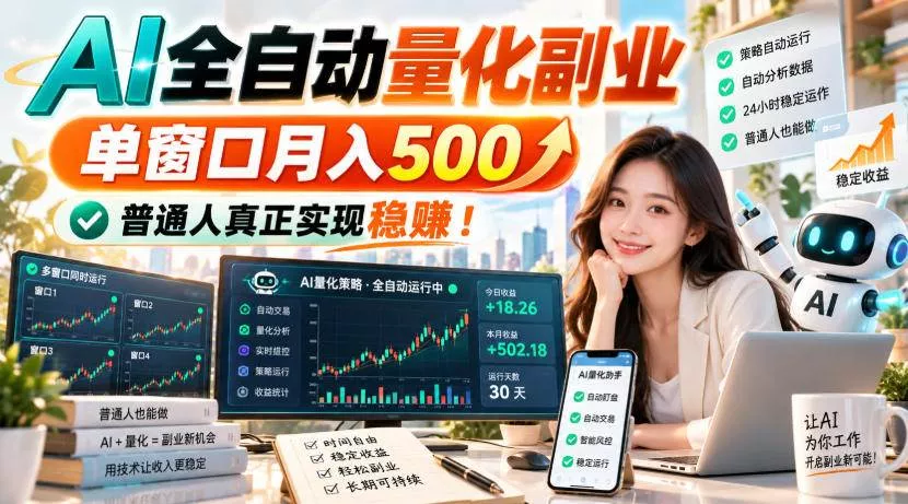（20735期）AI全自动量化副业，单窗口月入500，普通人真正实现稳赚！_抖汇吧