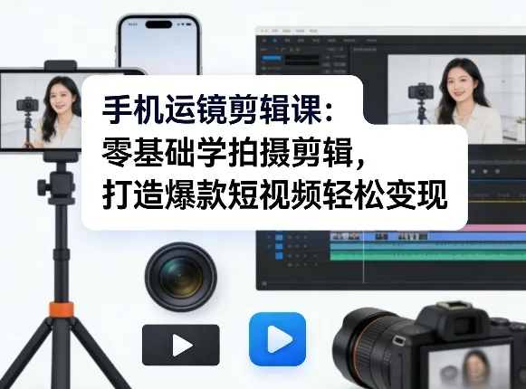 手机运镜剪辑课：零基础学拍摄剪辑，打造爆款短视频轻松变现_抖汇吧