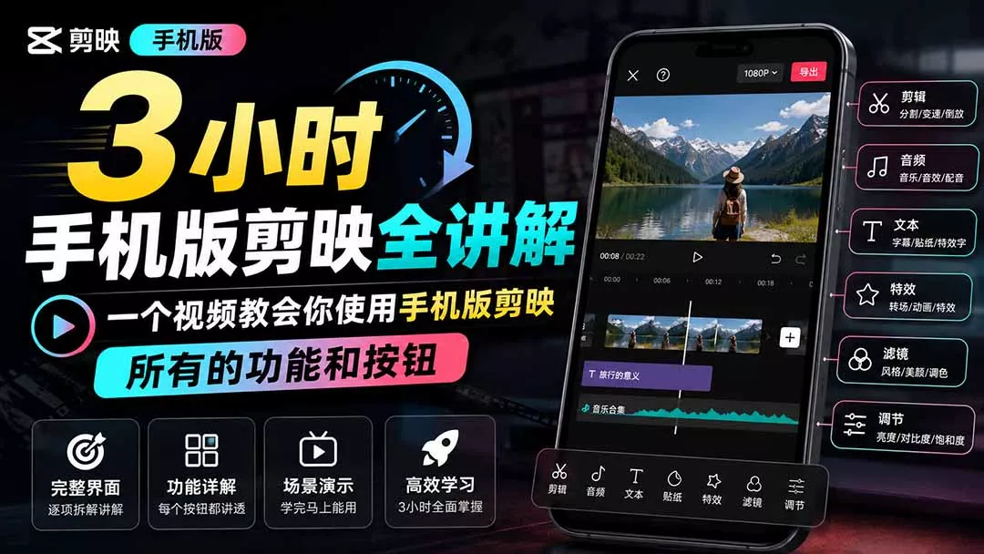 3小时手机版剪映全讲解,一个视频教会你使用手机版剪映,所有的功能和按钮_抖汇吧
