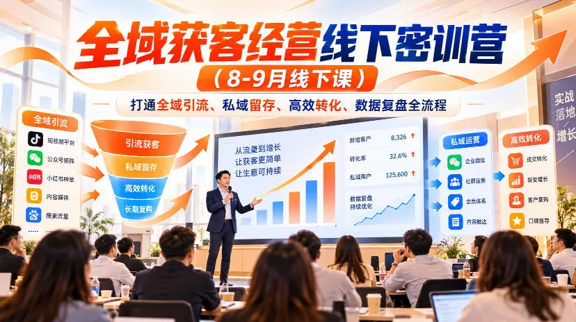 全域获客经营线下密训营（8-9月线下课），打通全域引流、私域留存、高效转化、数据复盘全流程_抖汇吧