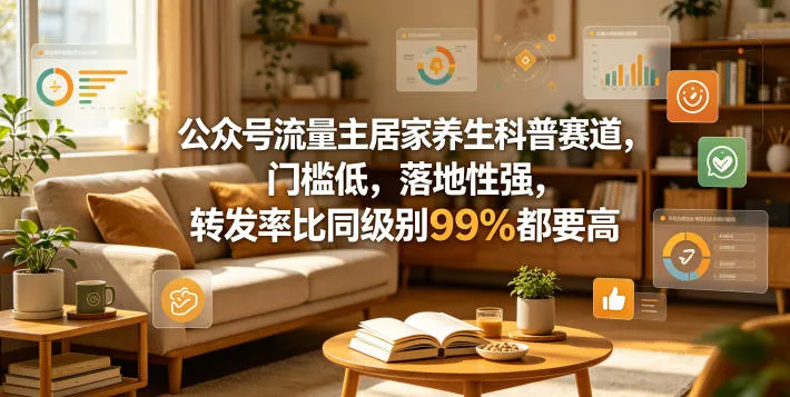 公众号流量主居家养生科普赛道，门槛低，落地性强，转发率比同级别99％都要高_抖汇吧