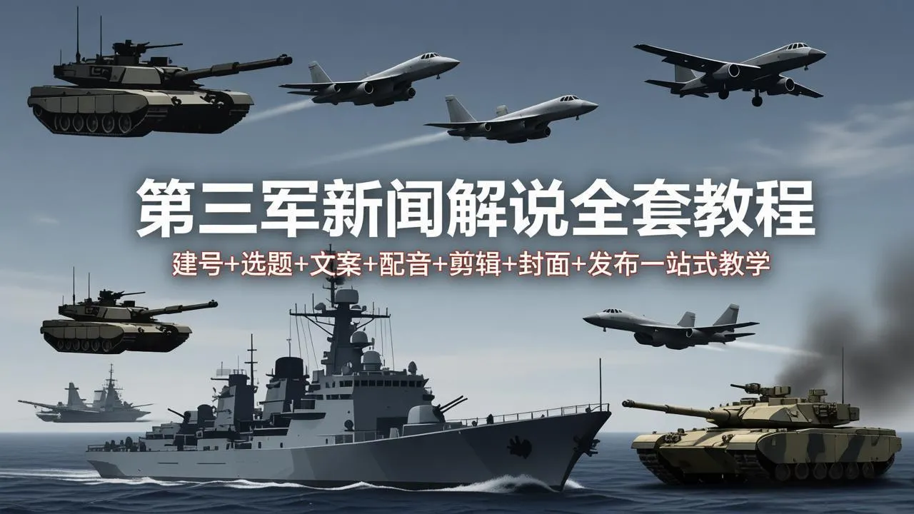 第三军迷新闻解说全套教程：建号+选题+文案+配音+剪辑+封面+发布一站式教学_抖汇吧