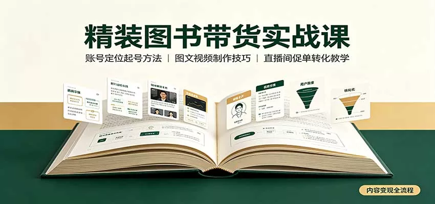 精装图书带货实战课：账号定位起号方法，图文视频制作，促单转化教学_抖汇吧