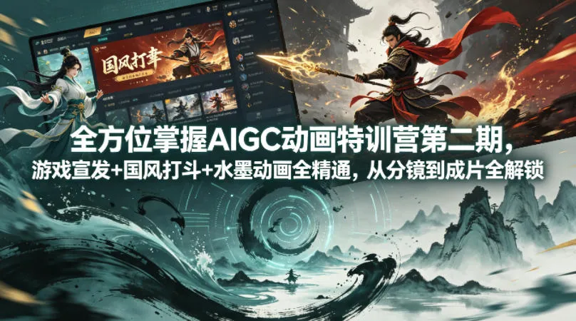 全方位掌握AIGC动画特训营第二期，游戏宣发+国风打斗+水墨动画全精通，从分镜到成片全解锁_抖汇吧