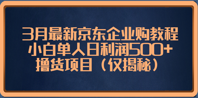 3月最新京东企业购教程，小白单人日利润500+撸货项目（仅揭秘）_抖汇吧