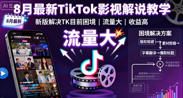 8月最新TikTok影视解说教学,新版解决TK目前困境,流量大,收益高_抖汇吧