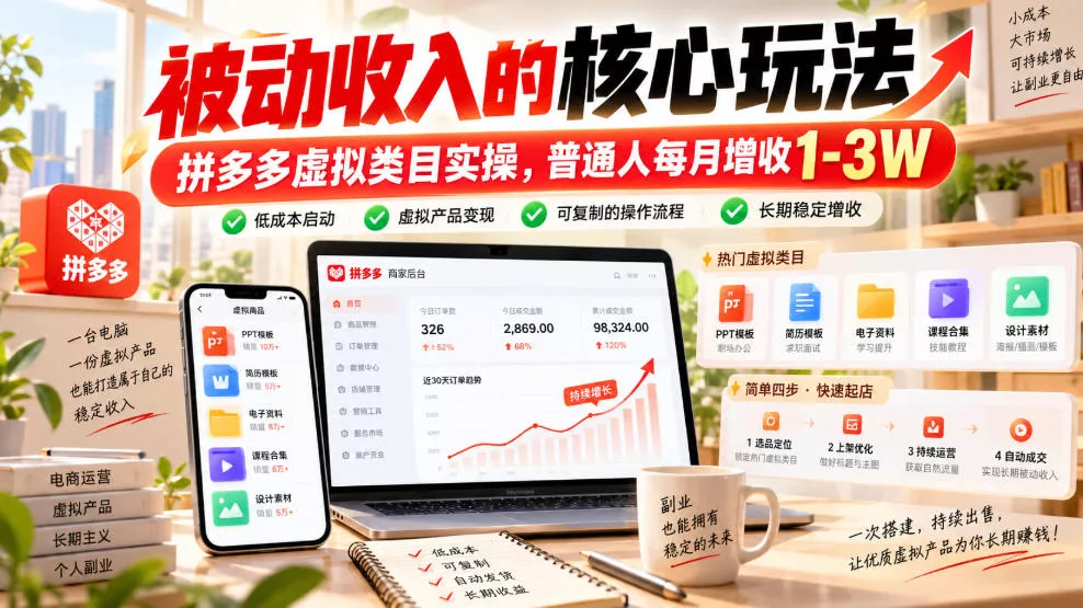 被动收入的核心玩法，拼多多虚拟类目实操，普通人每月增收1-3W【揭秘】_抖汇吧
