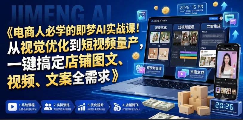 电商人必学的即梦AI实战课!从视觉优化到短视频量产,一键搞定店铺图文、视频、文案全需求