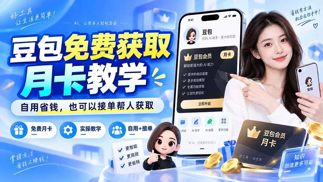 （20358期）豆包免费获取月卡教学，自用省钱，也可以接单帮人获取_抖汇吧