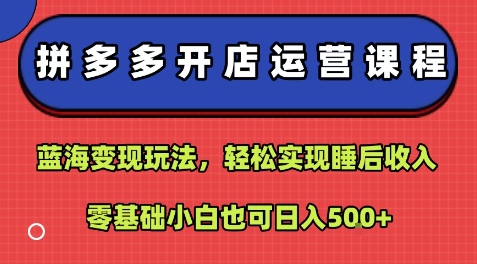 拼多多开店运营课程：蓝海变现玩法，轻松实现睡后收入，零基础小白也可日入5张_抖汇吧