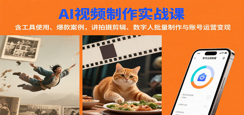 AI视频制作实战：含工具使用、爆款案例，讲拍摄剪辑、数字人批量制作与账号运营变现_抖汇吧