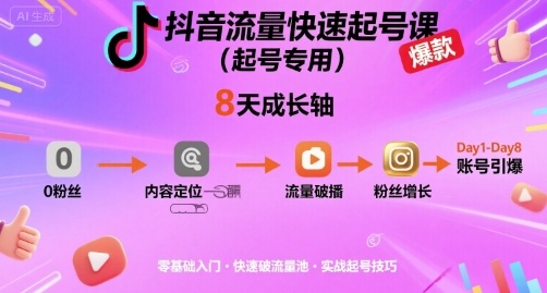 抖音流量快速起号课（起号专用），8天带你做爆自己的账号_抖汇吧
