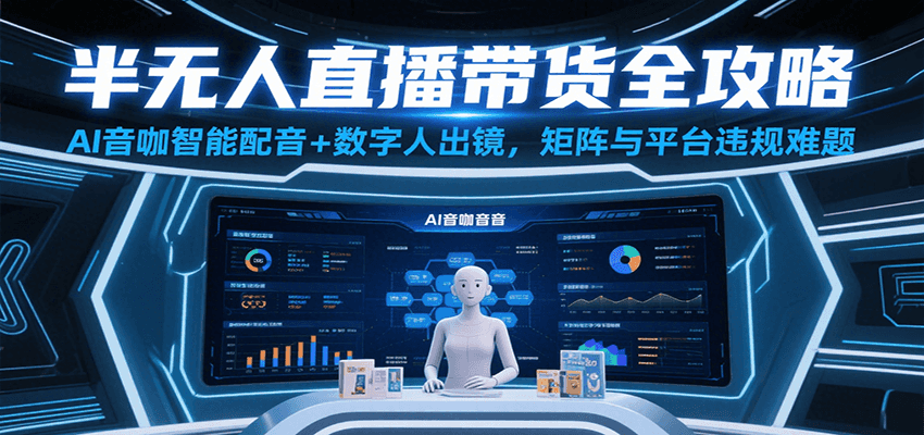 半无人直播带货全攻略：AI音咖智能配音+数字人出镜，解决账号矩阵与平台违规难题_抖汇吧