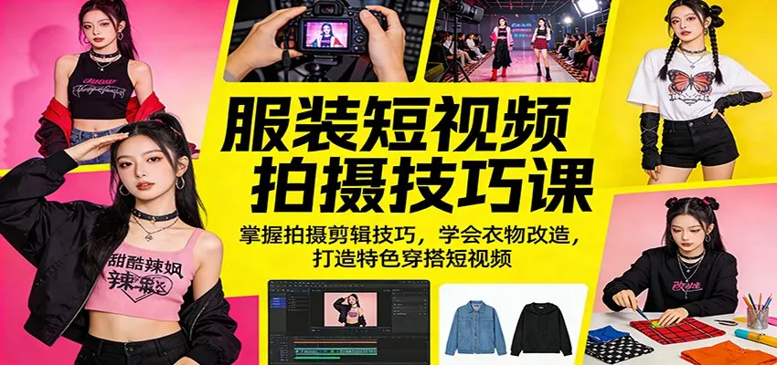 服装短视频拍摄技巧课:掌握拍摄剪辑技巧,学会衣物改造,打造特色穿搭短视频_抖汇吧