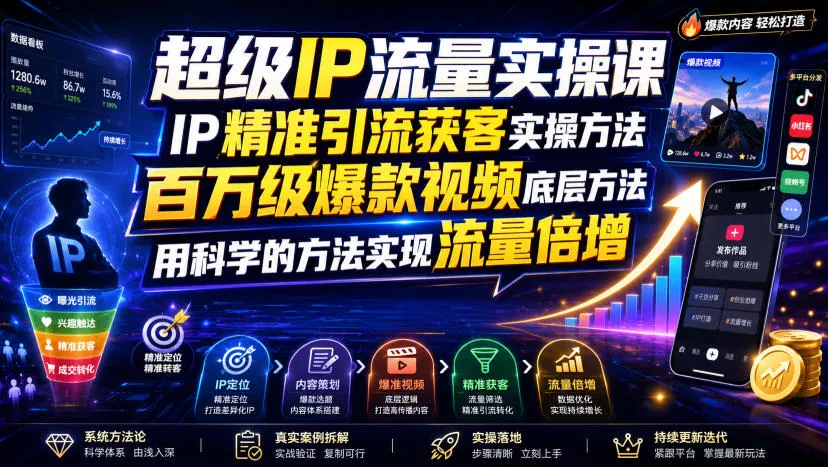 超级IP流量实操课,IP精准引流获客实操方法,百万级爆款视频底层方法,用科学的方法实现流量倍增