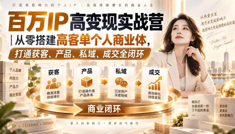百万IP高变现实战营｜从零搭建高客单个人商业体，打通获客、产品、私域、成交全闭环_抖汇吧