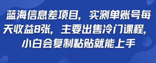 蓝海信息差项目，实测单账号每天收益多张，主要出售冷门课程，小白会复制粘贴就能上手_抖汇吧