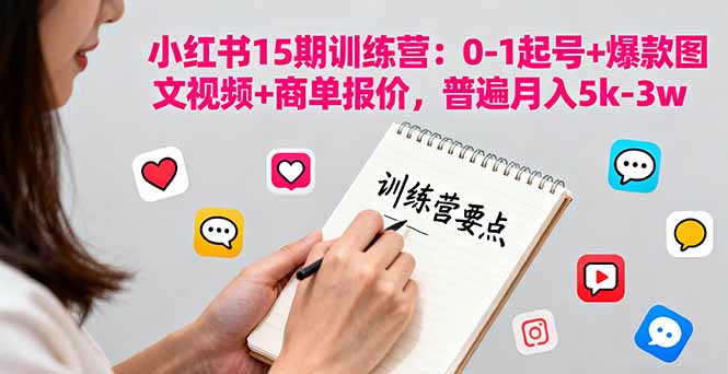 小红书15期训练营：0-1起号+爆款图文视频+商单报价，普遍月入5k-3w_抖汇吧