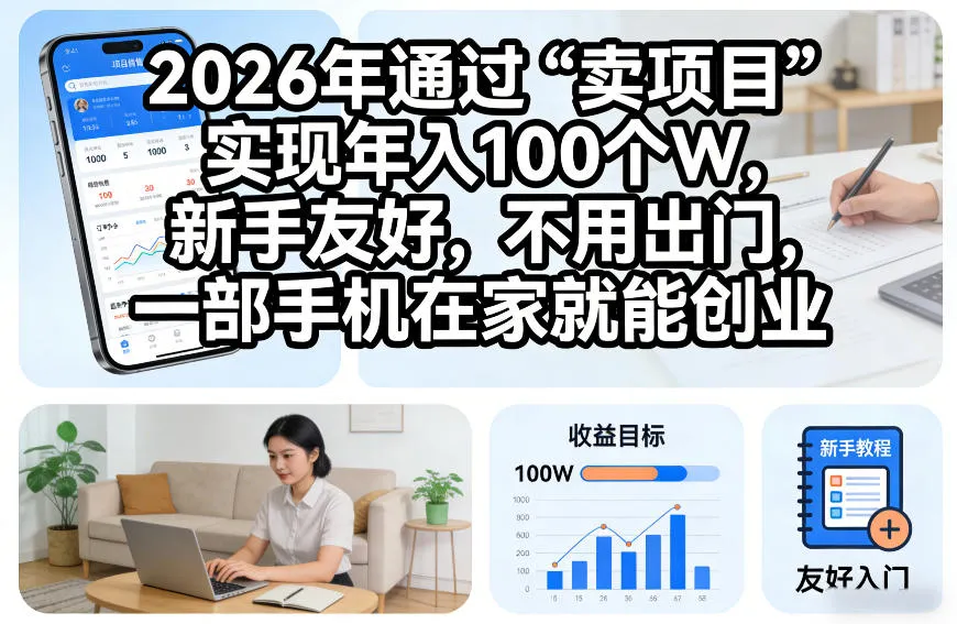 2026年通过“卖项目”实现年入100个W，新手友好，不用出门，一部手机在家就能创业【揭秘】_抖汇吧