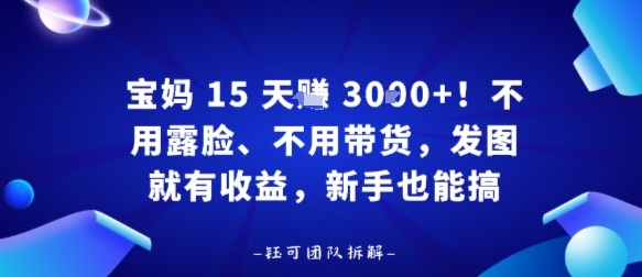 宝妈15天賺3k+！不用露脸、不用带货，发图就有收益，新手也能搞_抖汇吧