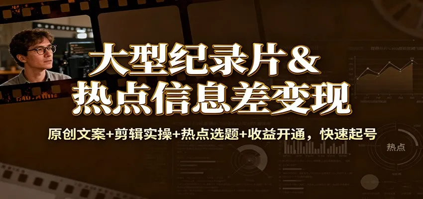 大型纪录片&热点信息差变现：原创文案+剪辑实操+热点选题+收益开通，快速起号_抖汇吧