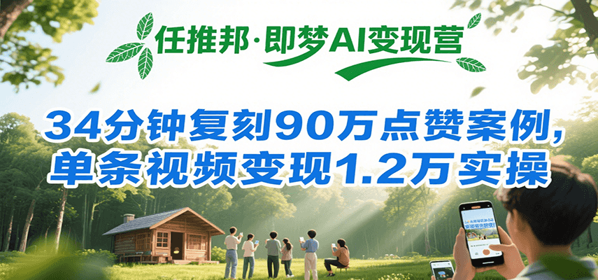 任推邦·即梦AI变现营，34分钟复刻90万点赞案例，单条视频变现1.2万实操_抖汇吧