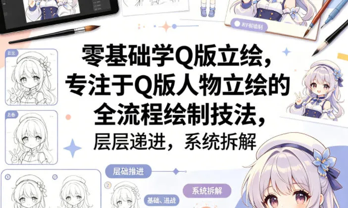 零基础学Q版立绘，专注于Q版人物立绘的全流程绘制技法，层层递进，系统拆解_抖汇吧