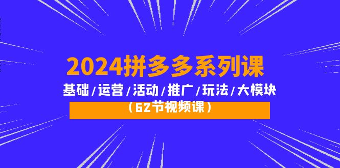 2024拼多多系列运营课：基础/活动/推广/玩法/大模块（62节视频课）_抖汇吧