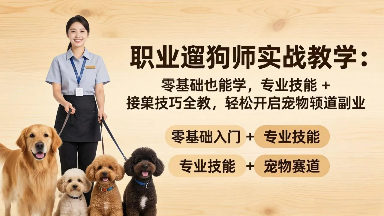 职业遛狗师实战教学：零基础也能学，专业技能 + 接单技巧全教，轻松开启宠物赛道副业_抖汇吧