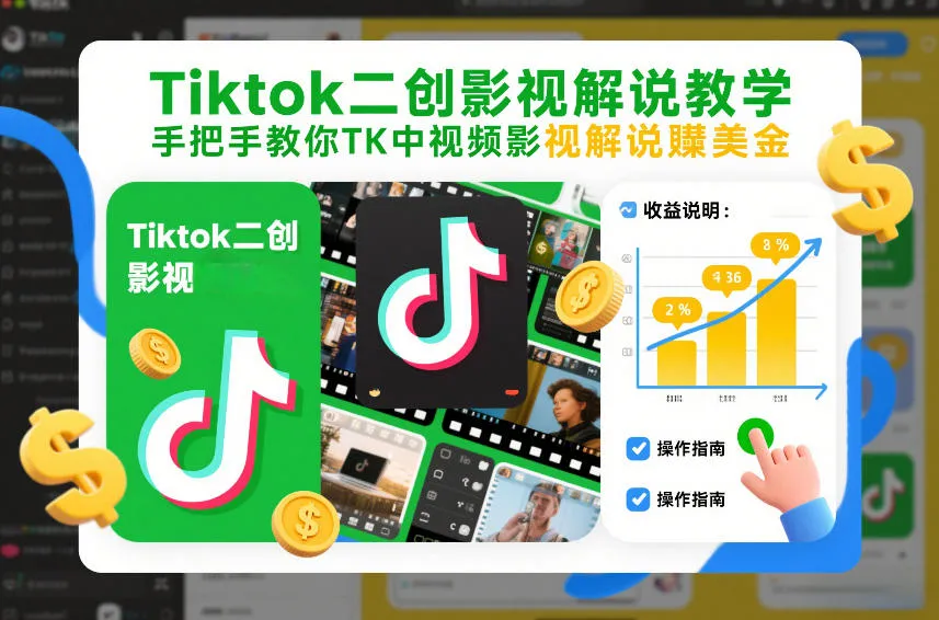 Tiktok二创影视解说教学，手把手教你TK中视频影视解说賺美金(更新26年1月)_抖汇吧