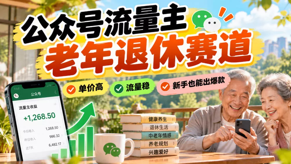 公众号流量主老年退休赛道，单价高，流量稳，新手也能出爆款_抖汇吧