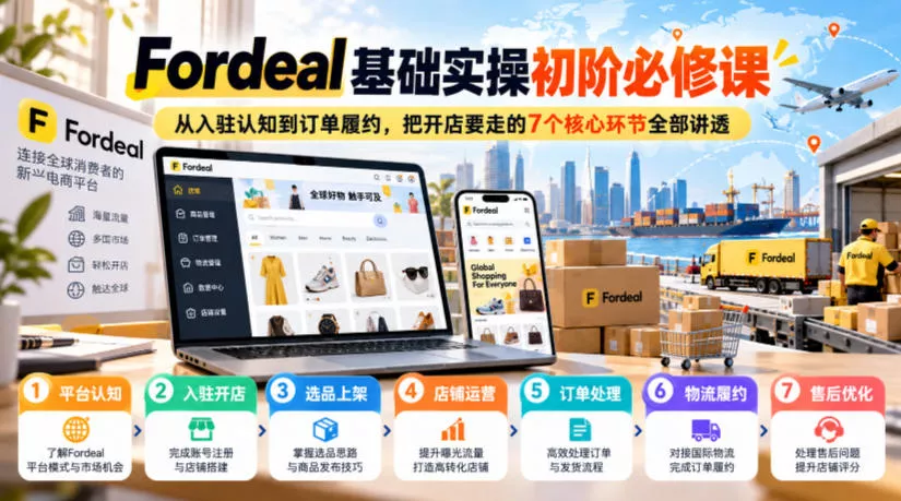 Fordeal基础实操初阶必修课，从入驻认知到订单履约，把开店要走的7个核心环节全部讲透_抖汇吧